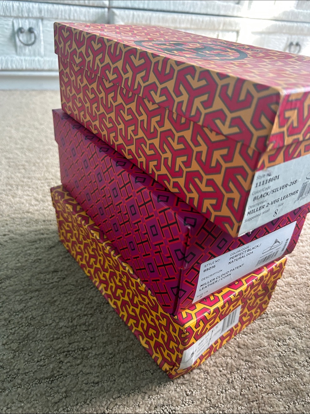Tory Burch Multicolor Patterned Shoe Boxes - Red, Yellow, Pink - Picture 4 of 5